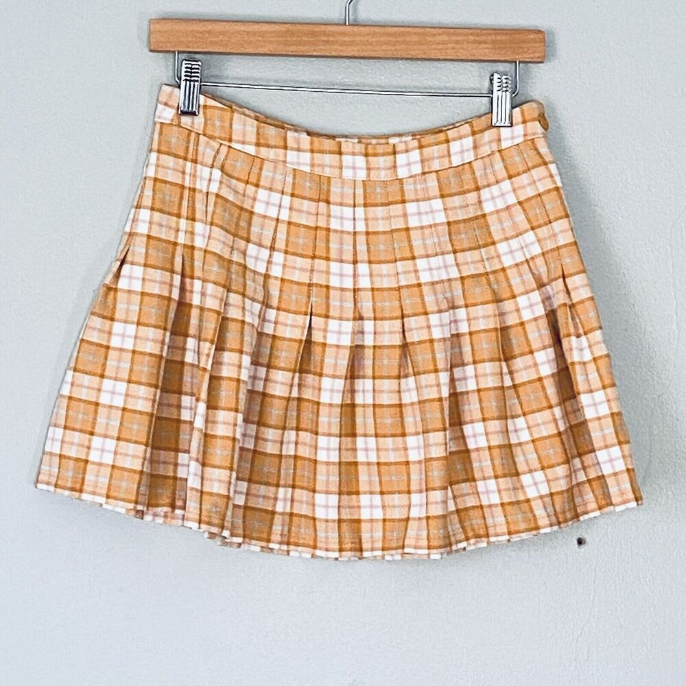 Aeropostale Mini Skirt Medium Gold Plaid Micro Tennis Clueless Academia Preppy - Picture 5 of 11